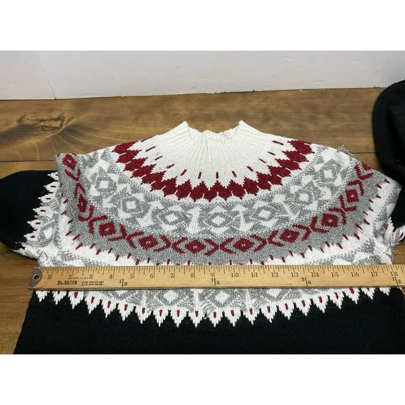 J Jill Womens Sweater Nordic Fair isle Mock Neck Fringe Popover Small Petite - Picture 4 of 7